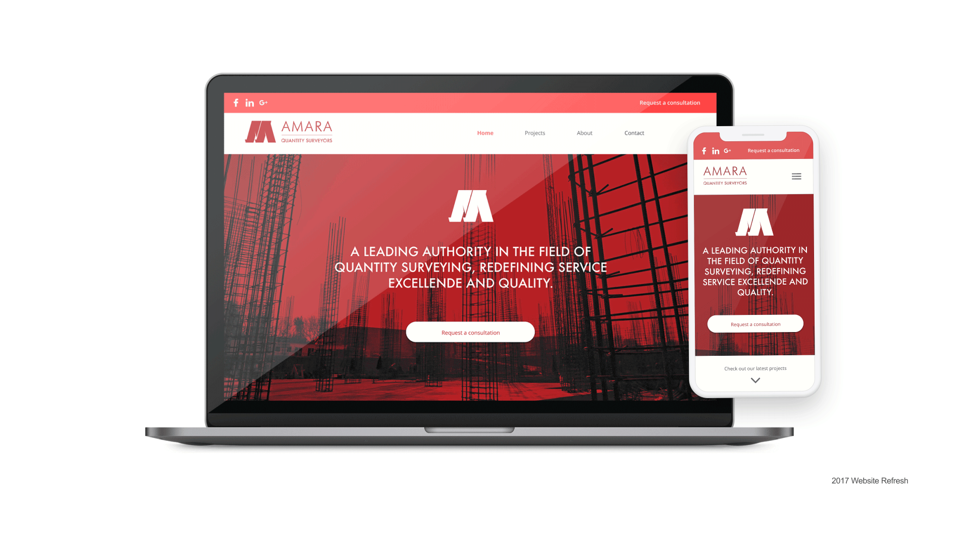 Apple Macbook Pro and iPhone Displaying Amara Quantity Surveyors Responsive Landing Page designed by Can O' Baked Beans 2017